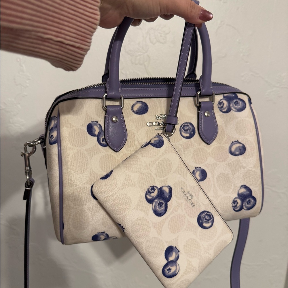 Coach Blueberry Rowan and wristlet matching set - Picture 2 of 7